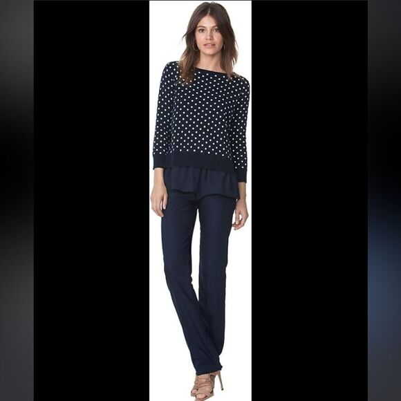 Chaps Mock-Layer Polka-Dot Top Size Large Navy and White - Picture 3 of 11